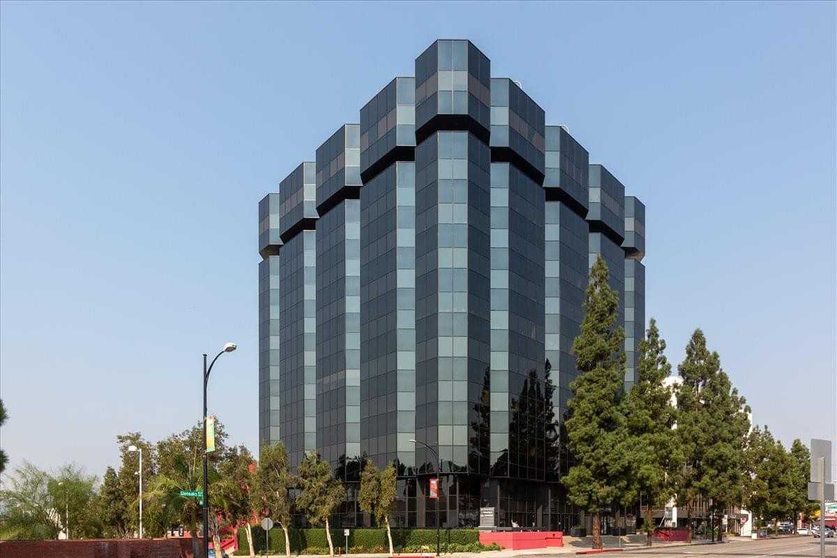 Exterior view of the glass-facade 303 North Glenoaks Blvd. , Suite 200, The Burbank Media District Business Center.