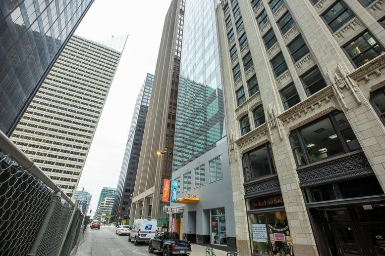 Exterior view of the historic architecture at 318 W Adams Street, Chicago, Illinois, USA.