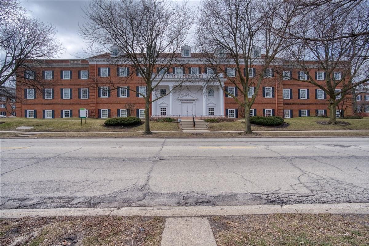Exterior view of the classic brick building facade at 350 S. Northwest Highway.