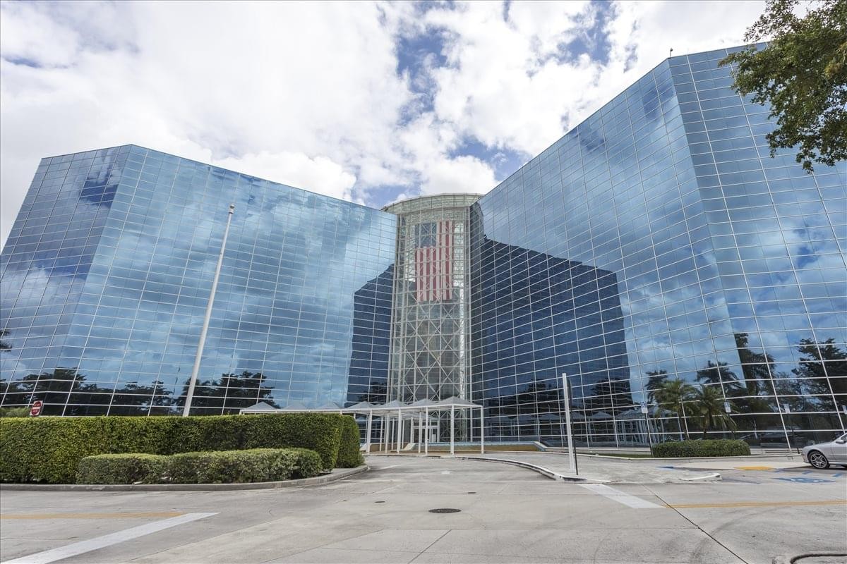 Exterior view of the glass-facade building at 4000 Hollywood Blvd.
