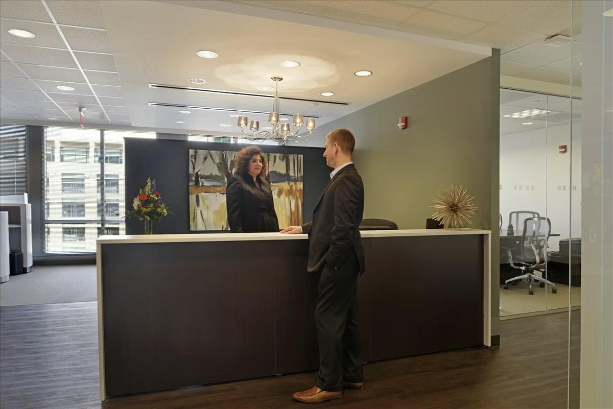 Spacious reception area at 4250 North Fairfax Drive, Suite 600, Arlington, Virginia.