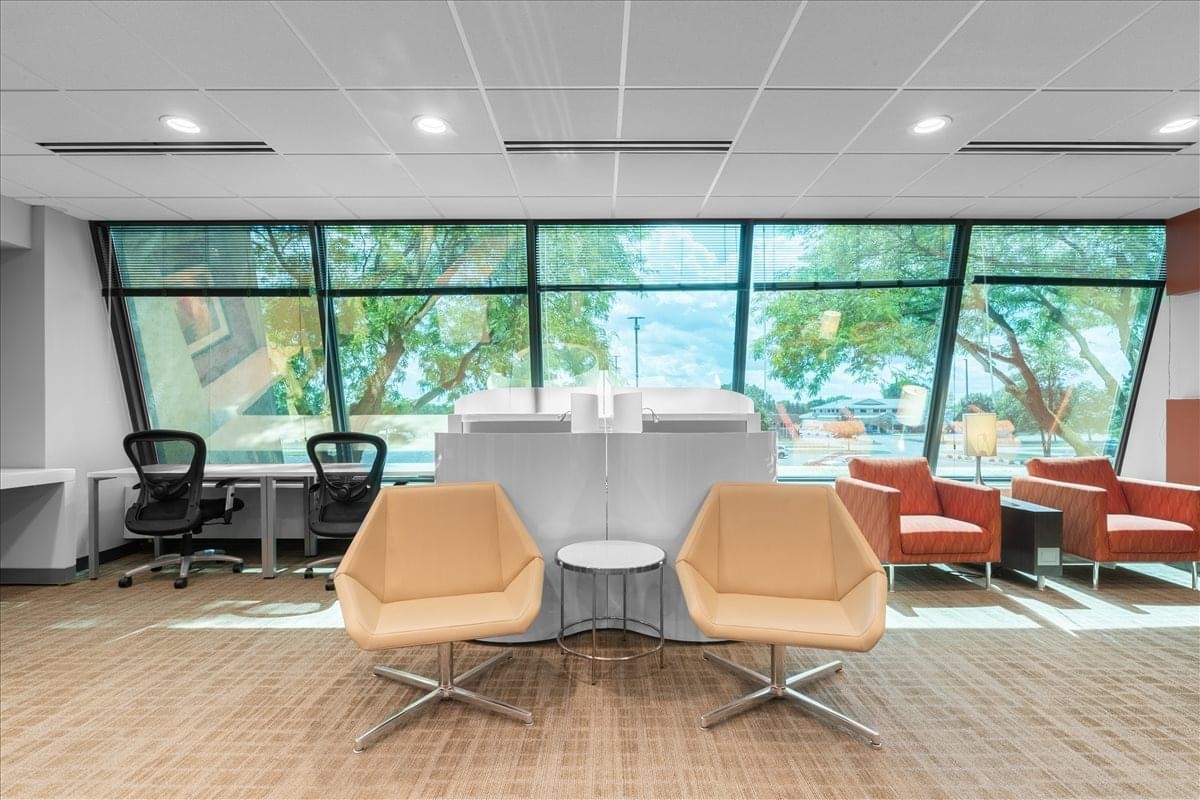 Spacious communal breakout area at 4321 West College Avenue, Suite 200, Fox River Mall.
