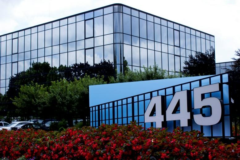 Exterior view of the glass-facade Intelligent Office Melville at 445 Broadhollow Road.