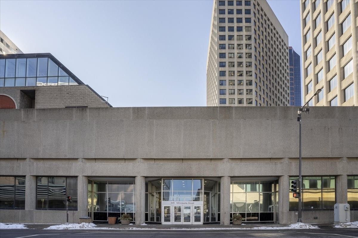 Exterior view of the concrete and glass building at 445 Minnesota Street, Suite 1500.