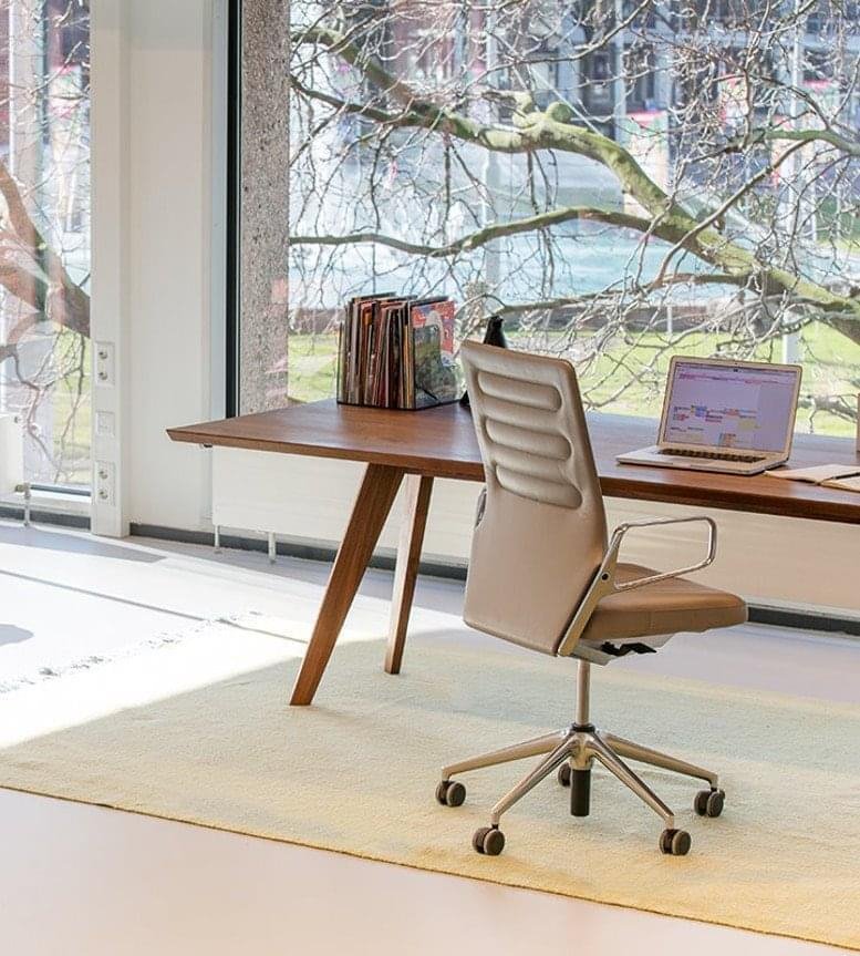 Sun-drenched private office at 4660 La Jolla Village Drive, Suites 100 and 200 with a wooden desk and garden view.