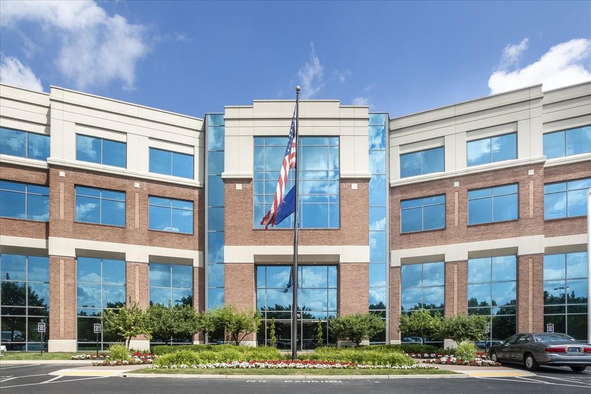 Exterior view of the brick and glass facade at 470 Olde Worthington Road.