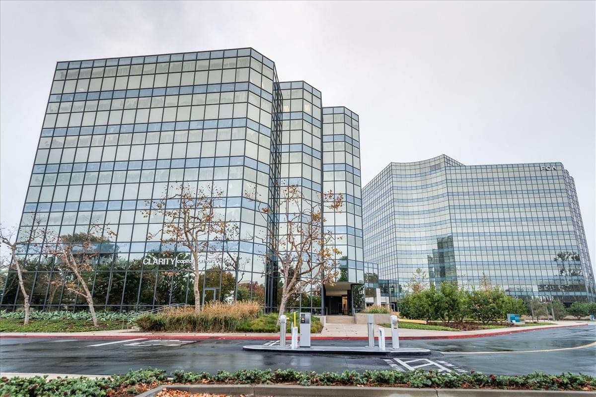 Exterior view of the glass-facade West Tower at 5000 Birch Street Center.