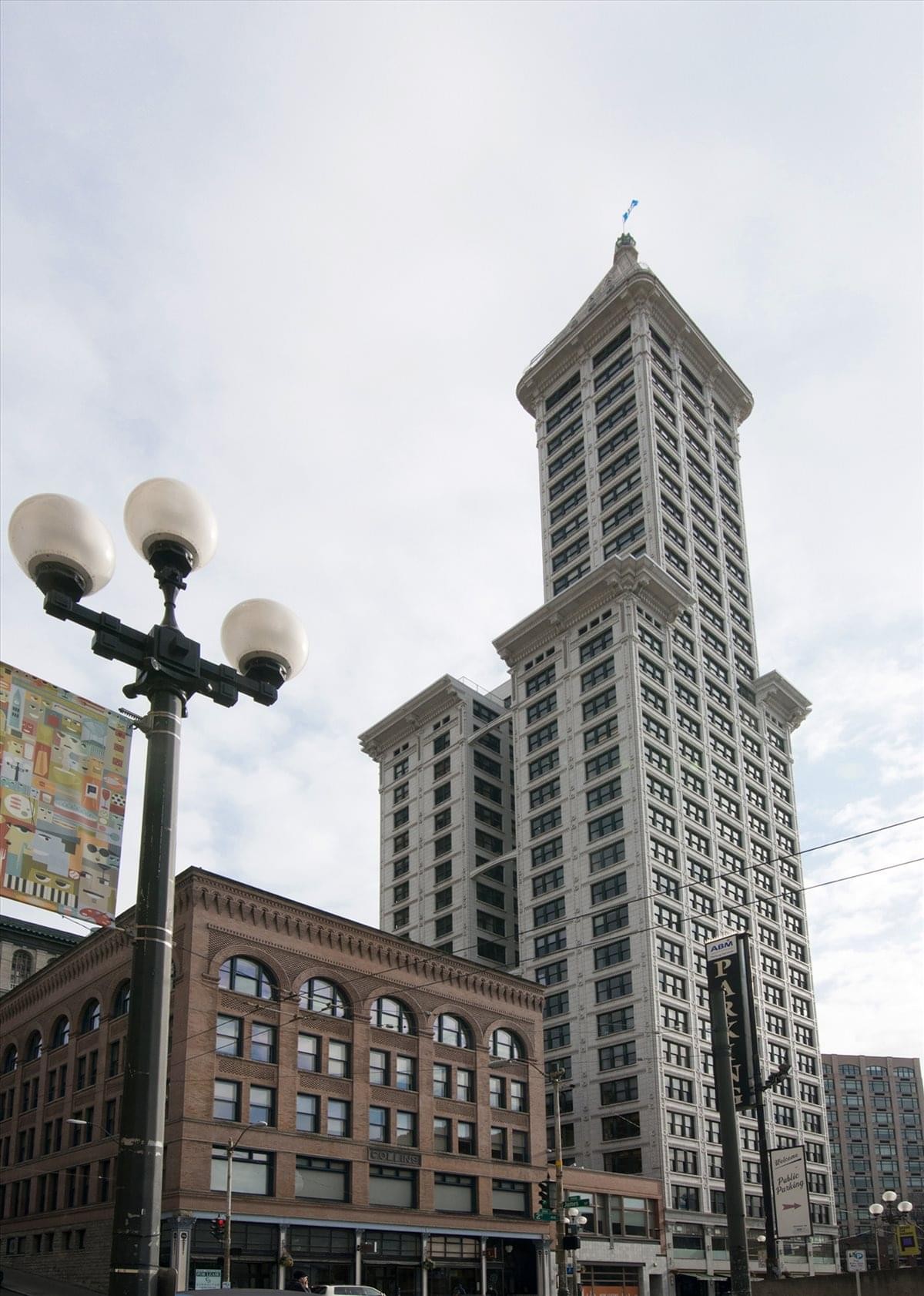 Exterior view of the historic Smith Tower at 506 Second Avenue.