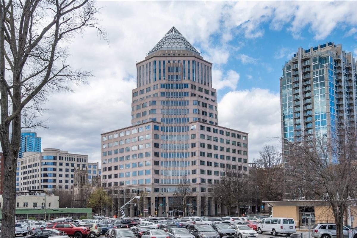 Exterior view of the grand architecture of 525 North Tryon Street, Tryon Center.