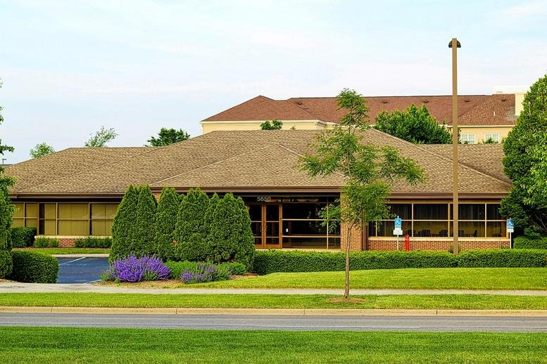Exterior view of the low-rise office building at 5650 Blazer Parkway.