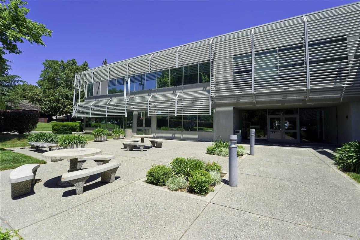 Exterior view of the modern glass and steel facade at Campus Commons Center.