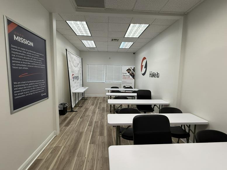 Classroom-style training room at GR Realty Experts Co-Working Offices, Commodity Circle, Orlando.
