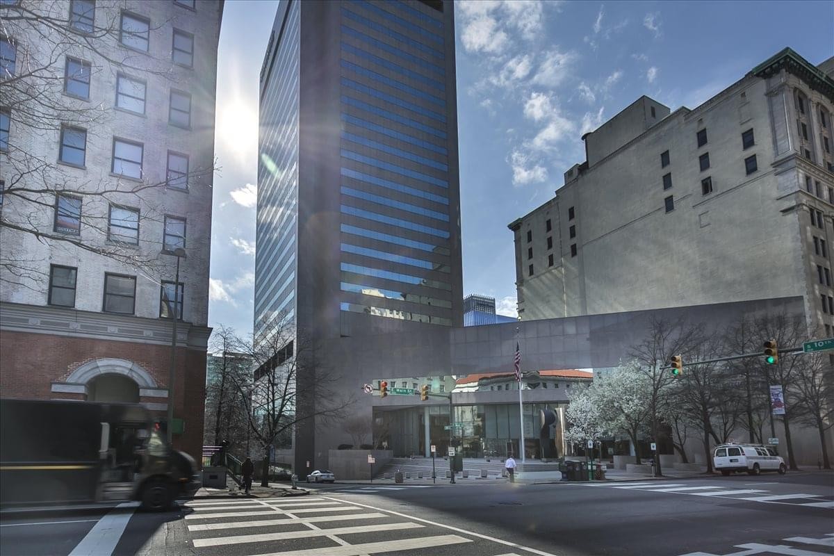Exterior view of the glass-facade building at 919 E. Main Street.