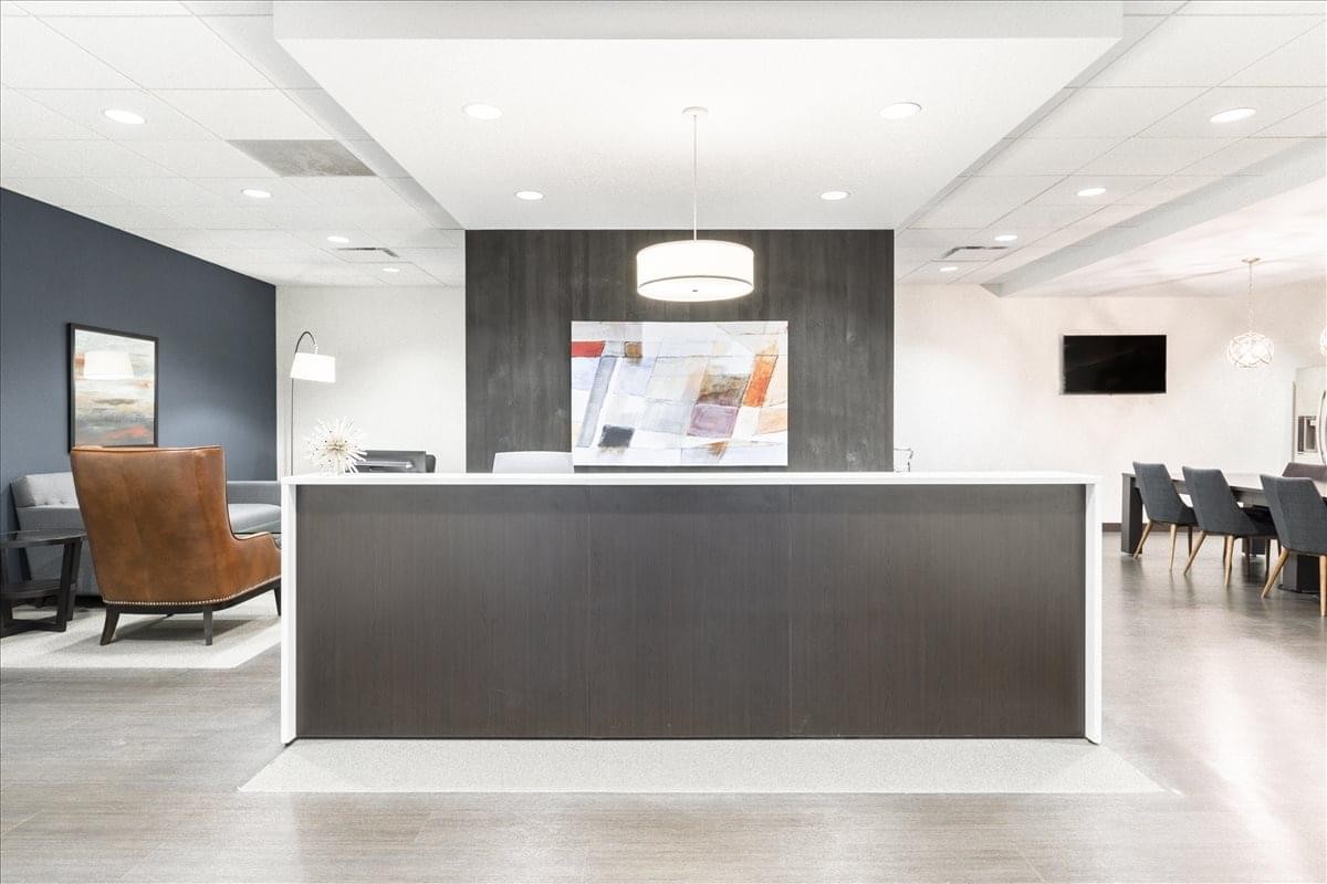 Modern reception desk area at Aksarben Village, 2111 South 67th Street, Omaha, Nebraska, USA.