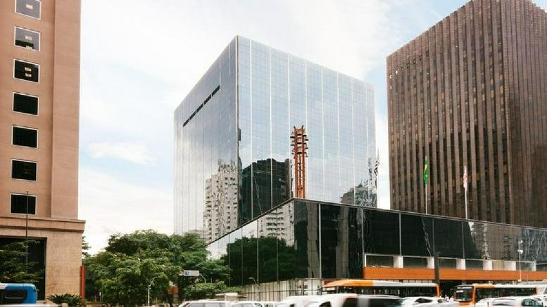 Exterior view of the glass-facade building at Av. Paulista, 1374, Bela Vista, Sao Paulo.