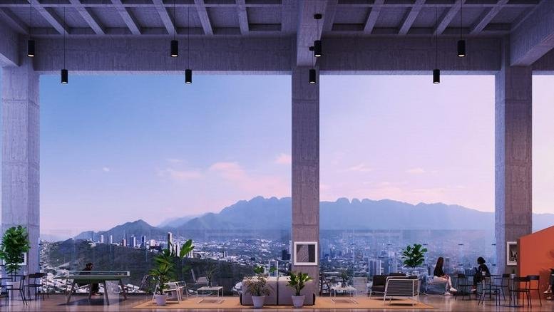 Spacious lounge at Avenida Constitución 2050, Colonia Centro, Monterrey with floor-to-ceiling mountain views.