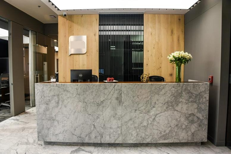 Marble reception desk in the Latitud Polanco, Avenida Ejército Nacional, Mexico City center.