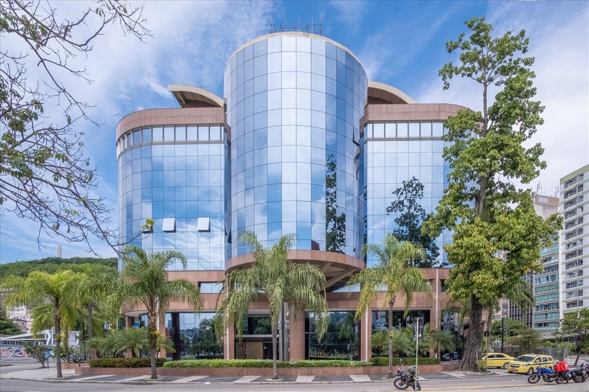Exterior view of the modern glass-facade Mourisco building in Rio de Janeiro.