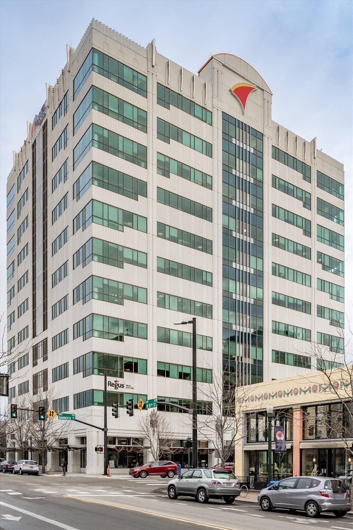 Exterior view of the multi-story office tower at Boise Downtown, 950 Bannock Street.