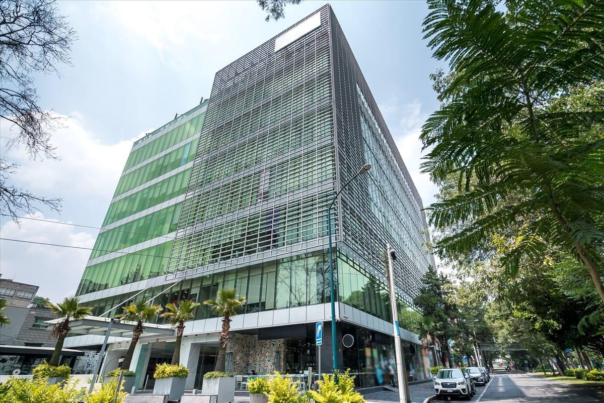 Exterior view of the modern glass facade at 3th Floor Leibnitz Tower.