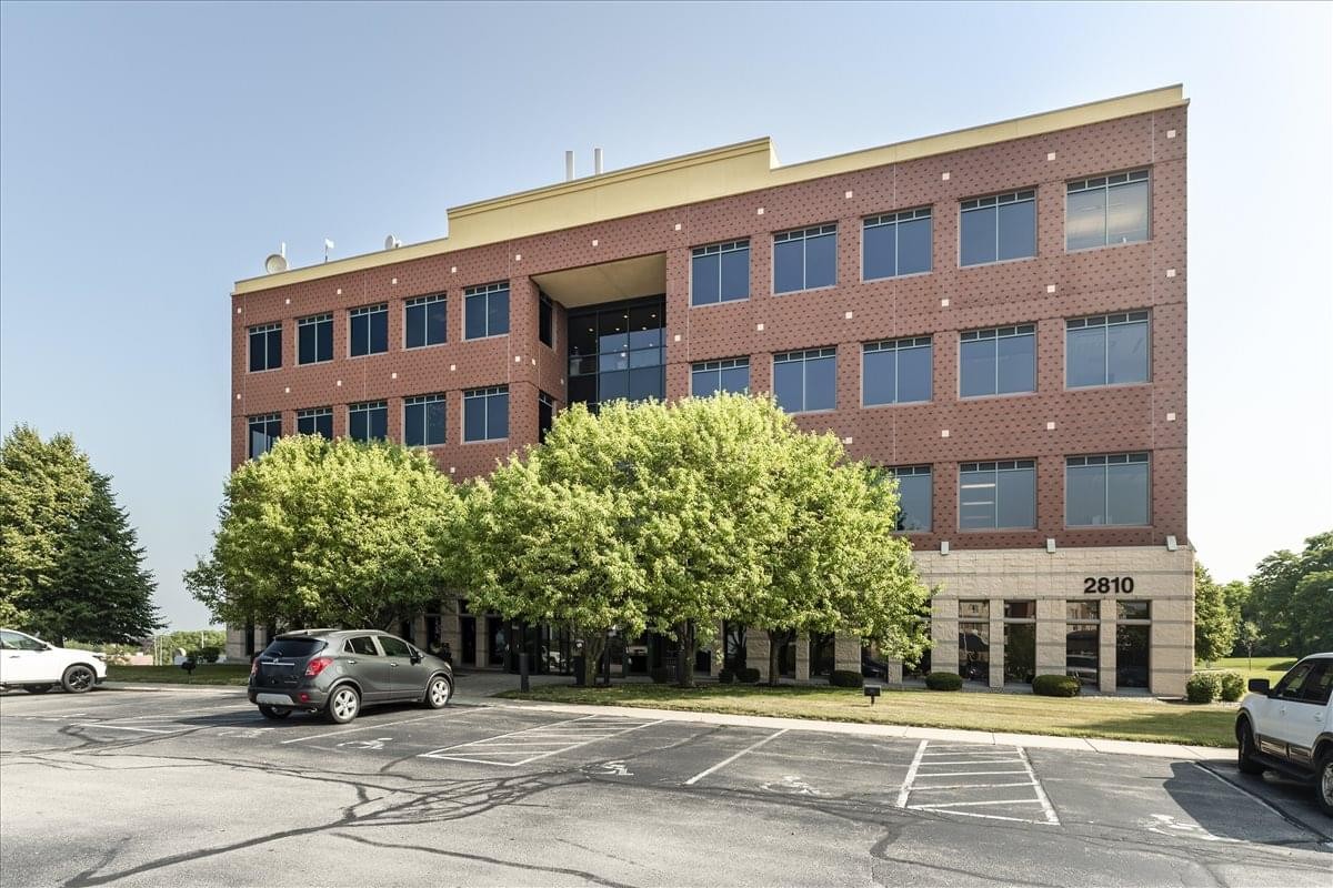Exterior view of the brick and glass Park Bank Plaza, 2810 Crossroads Drive building.