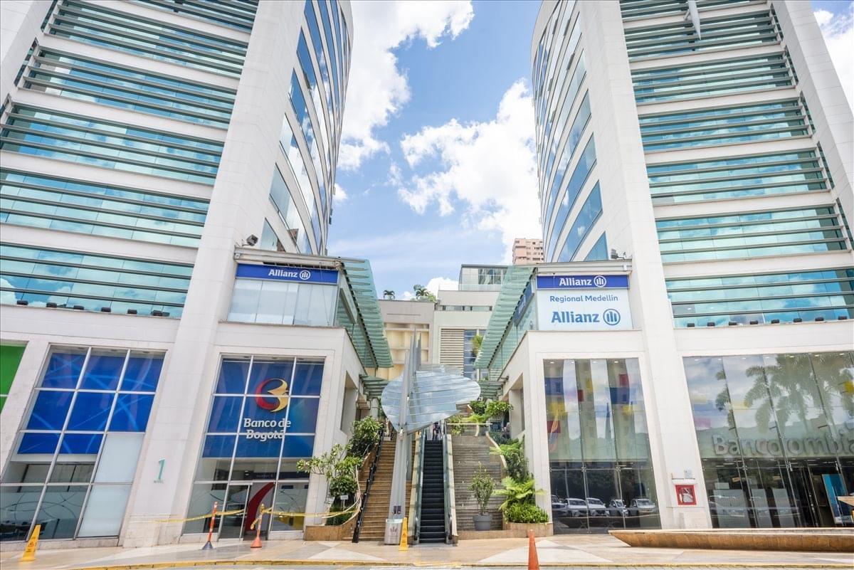 Exterior view of the modern glass-facade towers at San Fernando Plaza.