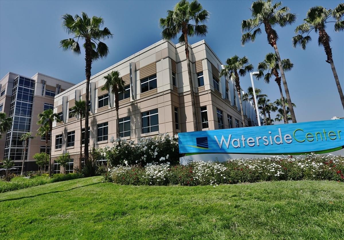 Exterior view of the modern office building at The Sterling Center, 3200 Guasti Road.