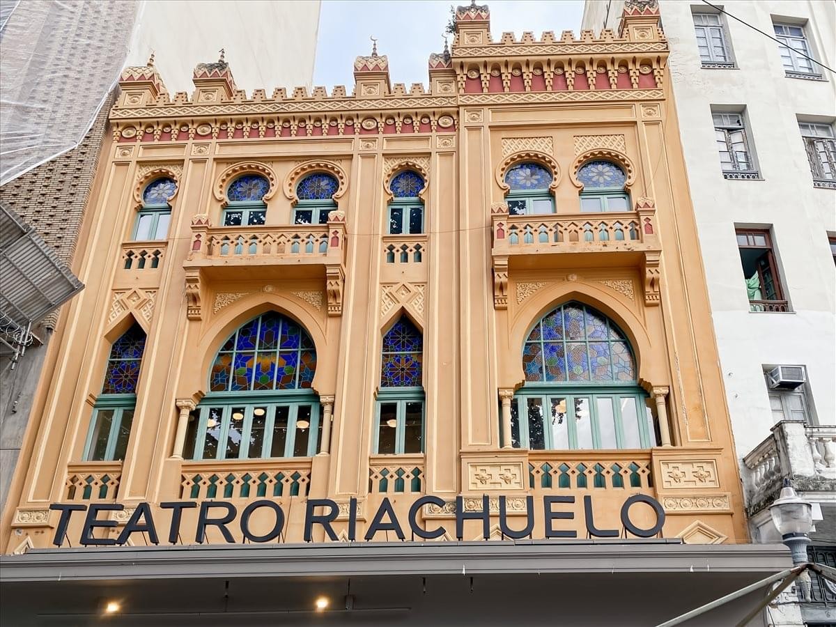 Exterior view of the historic Teatro Riachuelo building at Rua do Passeio, 38, Rio de Janeiro.