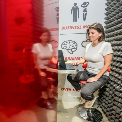 Private soundproofed booth for individual work and phone calls.