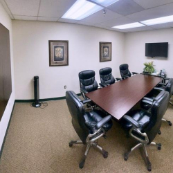 Executive conference room with oval wood table and chairs at 10015 Old Columbia Rd, Suite B215, Columbia.
