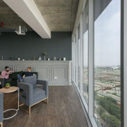 Bright office lounge with panoramic city views, Club Golf Los Incas, Lima, Peru