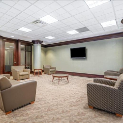 Stylish lounge area with comfortable armchairs and modern columns, Clairemont Avenue Business Centre, Decatur, Atlanta