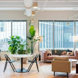 Open common area with diverse seating options and natural light.