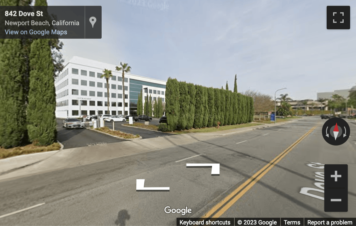 Street View image of 895 Dove Street, Suite 300, LNR Newport Plaza Center, Newport Beach, California, USA