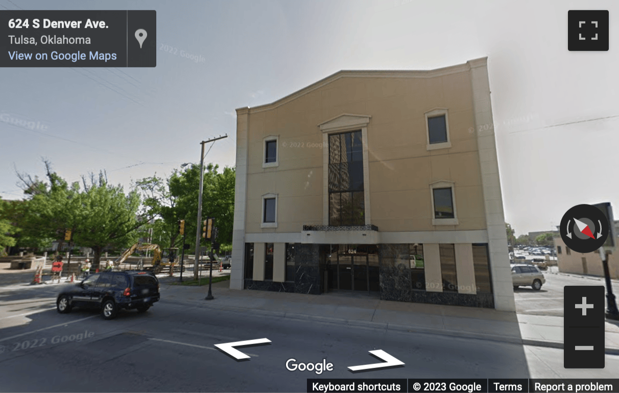 Street View image of 624 South Denver, Tulsa, Oklahoma, USA