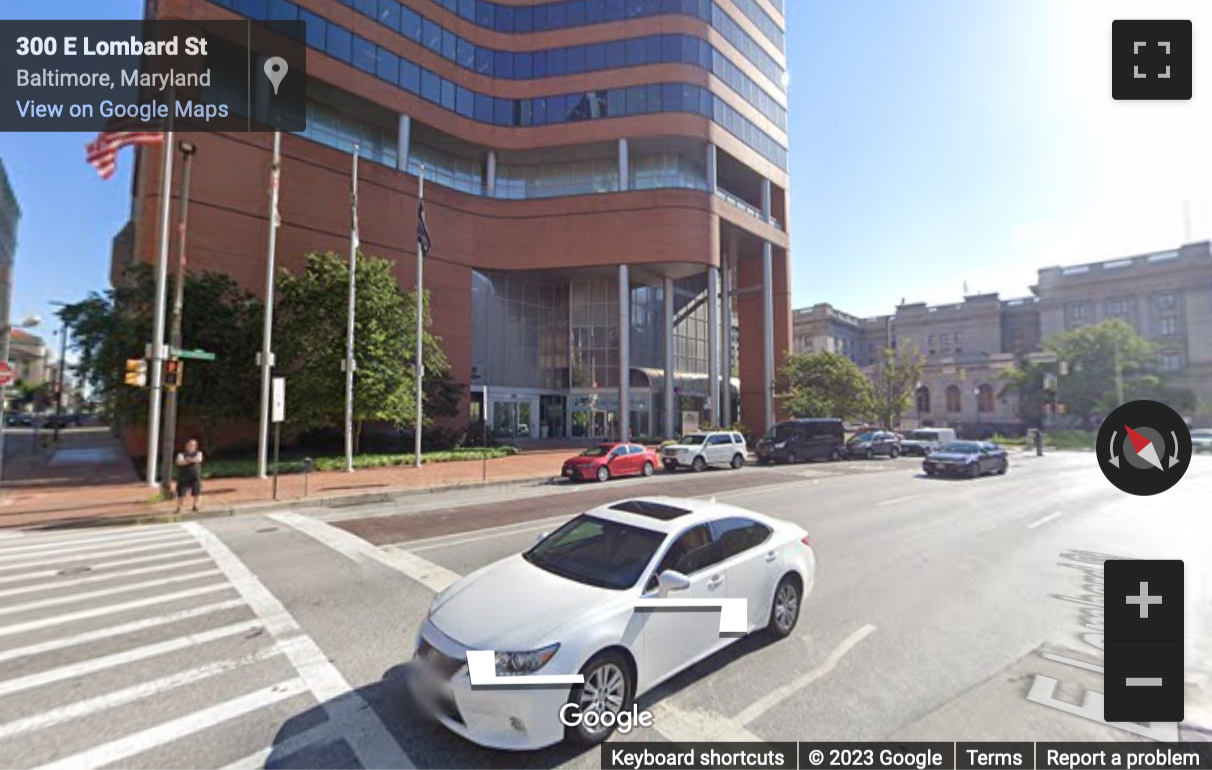 Street View image of 300 E. Lombard Street, Baltimore, Maryland, USA