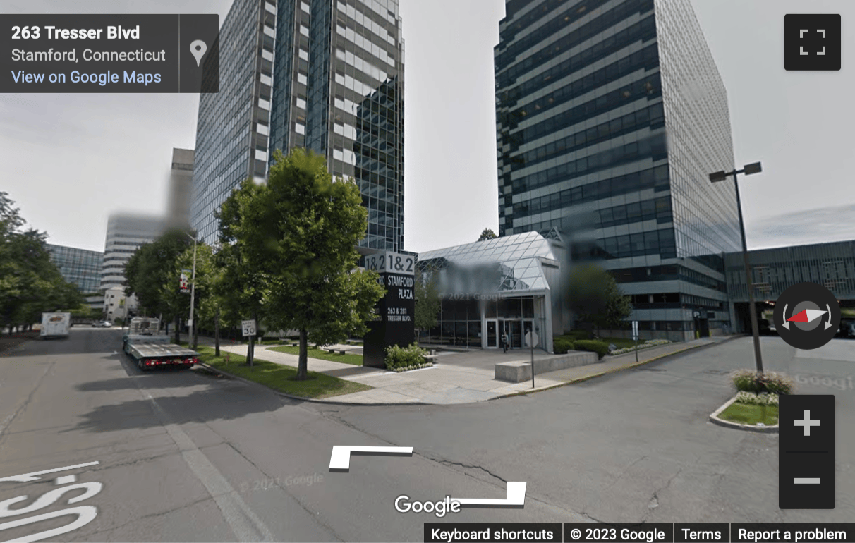 Street View image of One Stamford Plaza, 263 Tresser Boulevard, 9th Floor, Stamford, Connecticut, USA