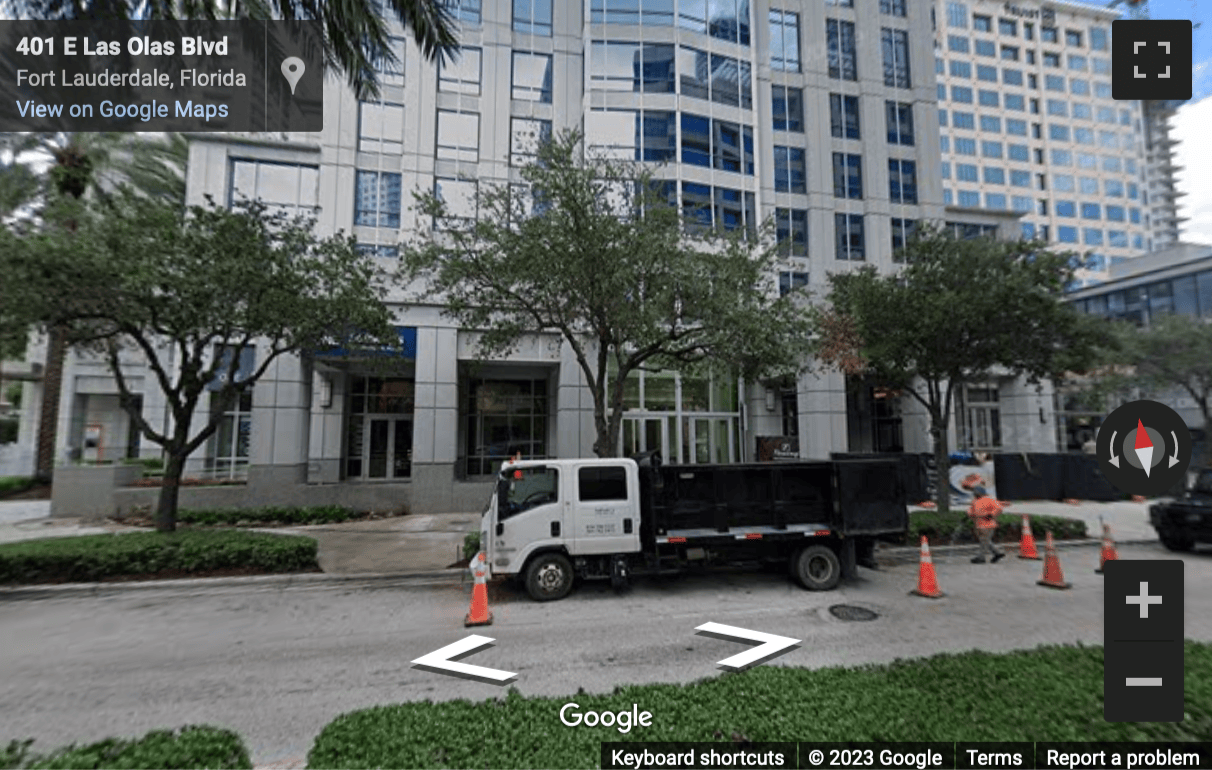Street View image of 401 E. Las Olas Blvd, Suite 1400, Fort Lauderdale, Florida, USA