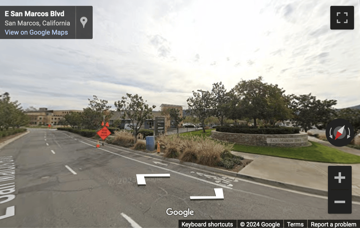 Street View image of 100 E. San Marcos Boulevard, San Marcos Offices, San Marcos, California