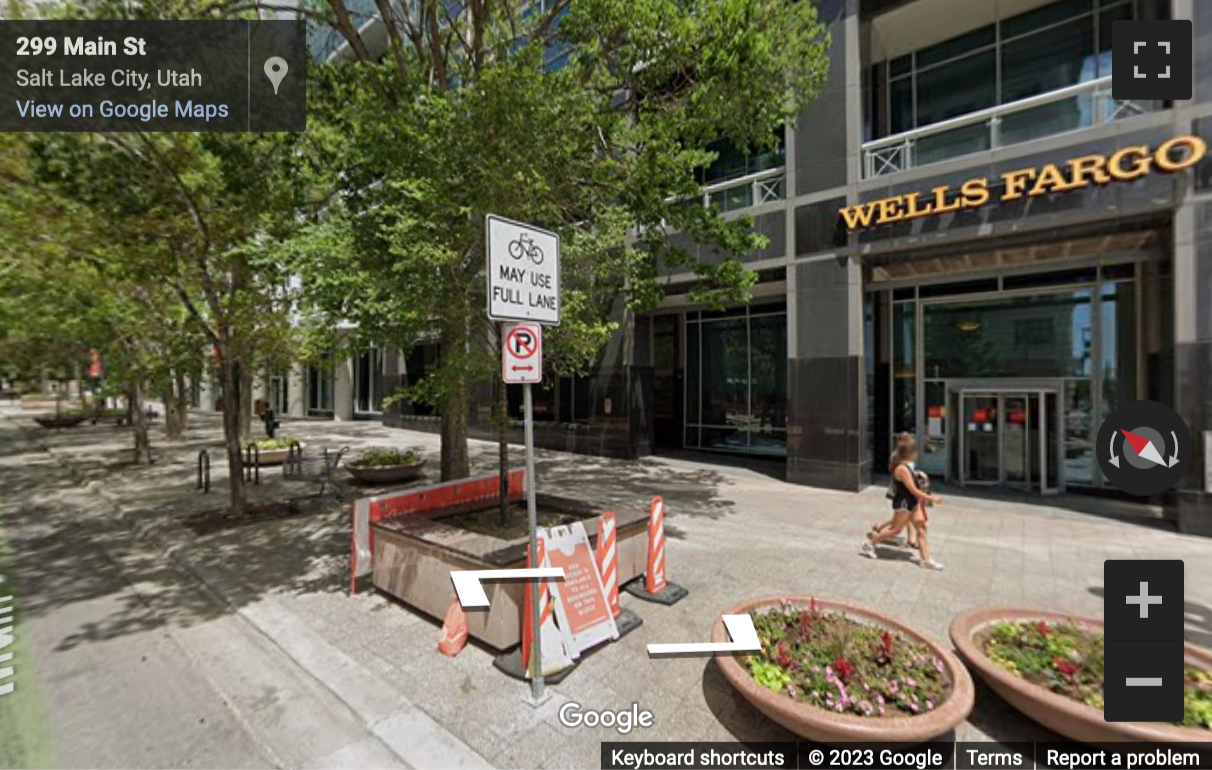 Street View image of 299 South Main, Wells Fargo Center, Suite 1300, Salt Lake City, Utah, USA