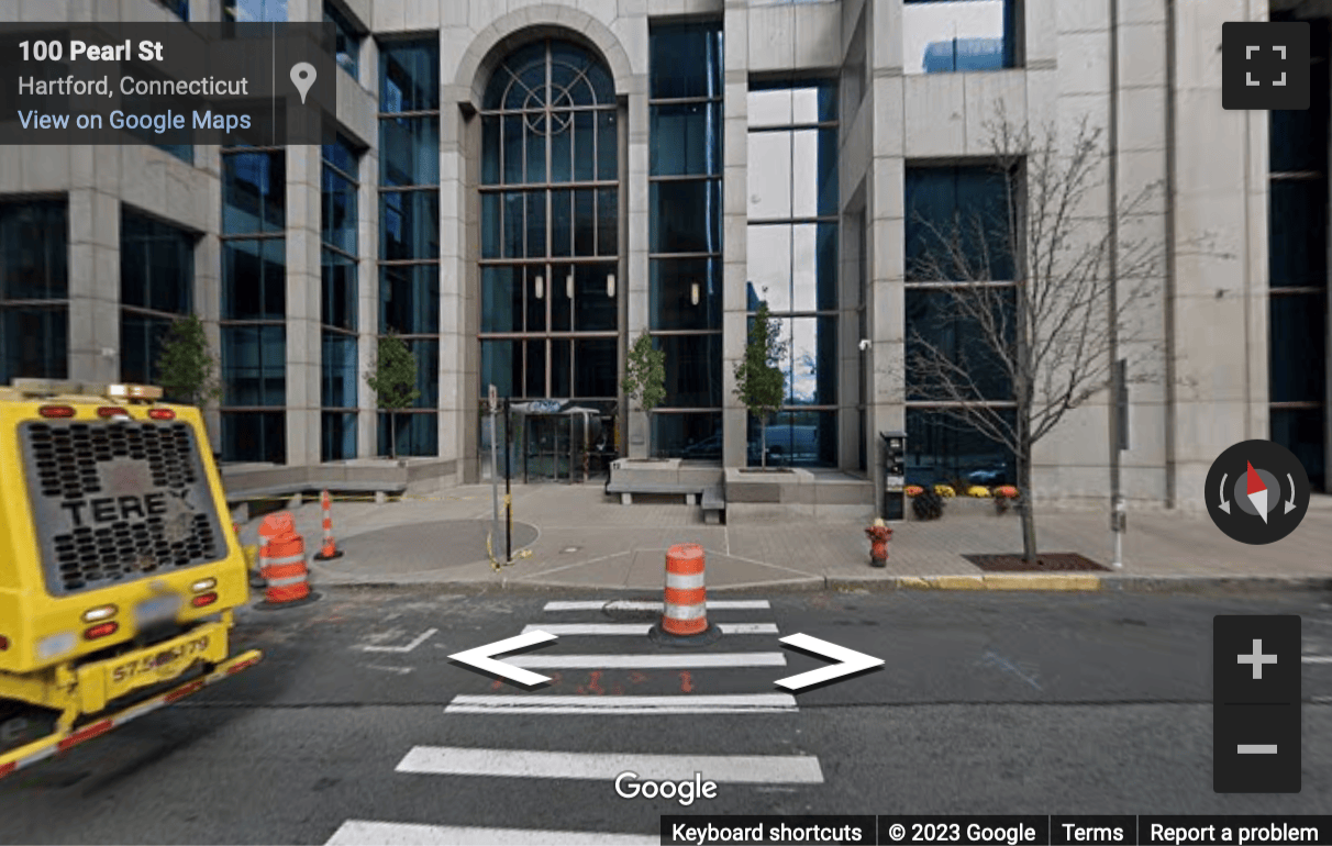 Street View image of 100 Pearl Street, 14th Floor, Hartford, Connecticut, USA