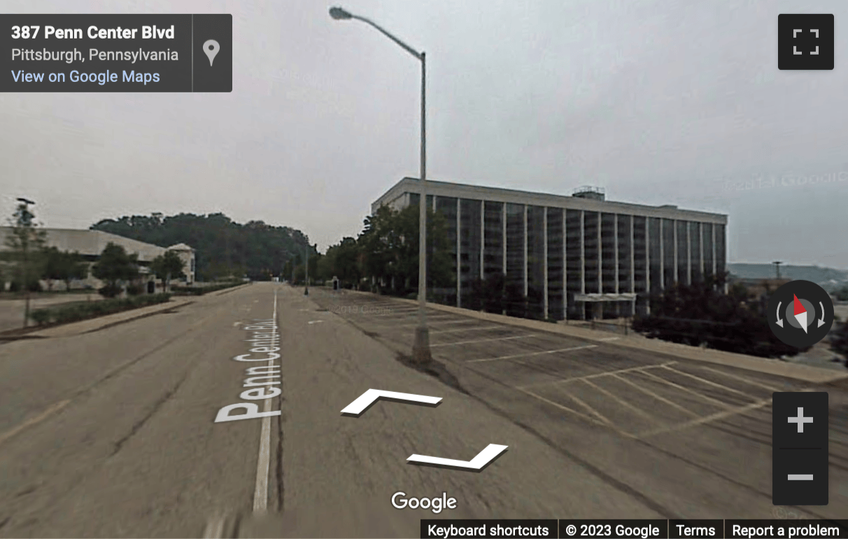 Street View image of 201 Penn Center Boulevard, Suite 400, Pittsburgh, Pennsylvania, USA