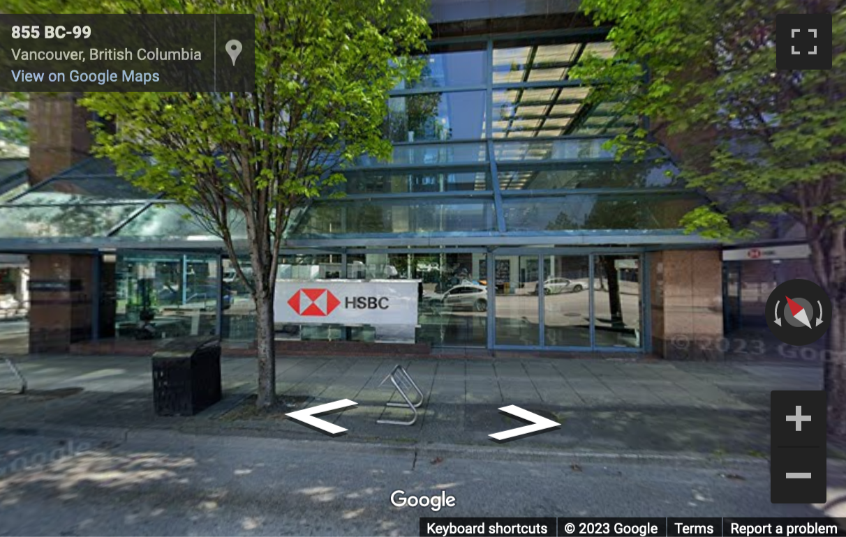 Street View image of 885 West Georgia Street, HSBC Building, Suite 1500, Vancouver, British Columbia, Canada
