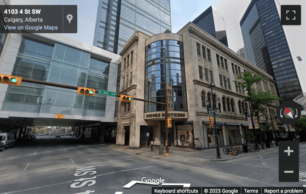 Street View image of 421 7th Ave, SW, Calgary, Alberta, Canada