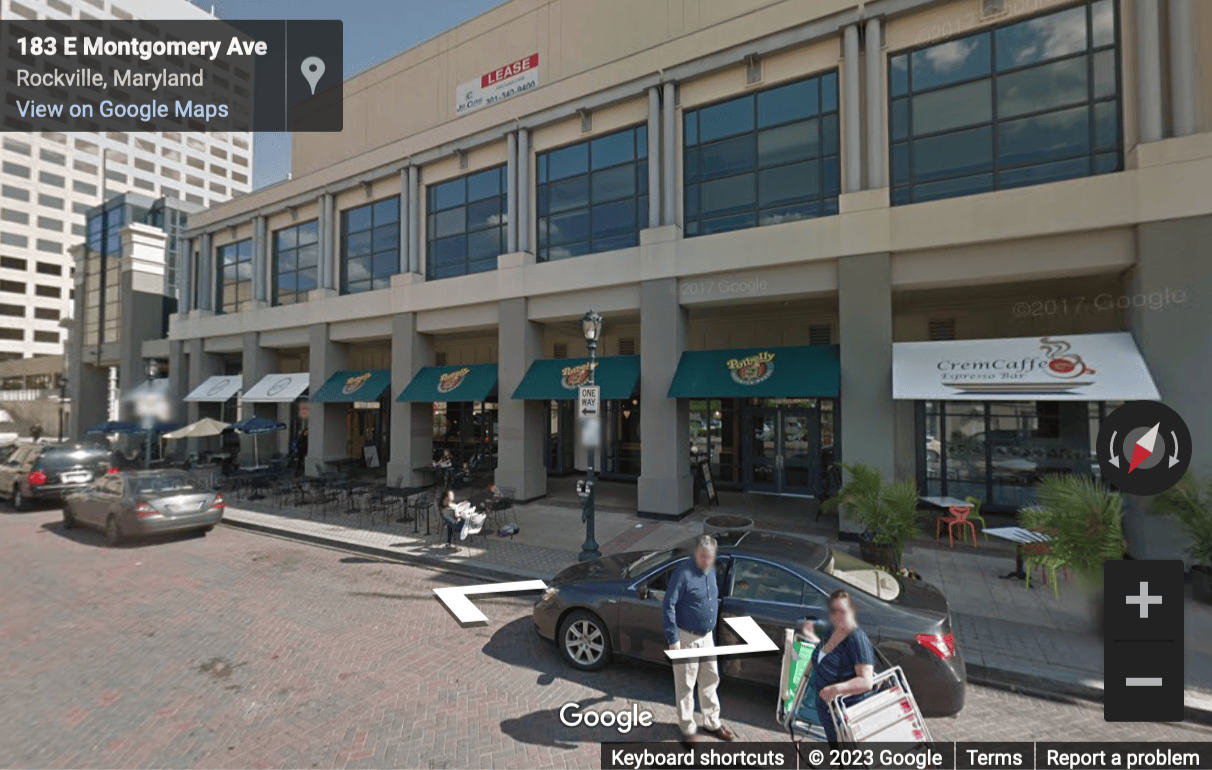Street View image of 199 E. Montgomery Avenue, Suite 100, Rockville, Maryland, USA