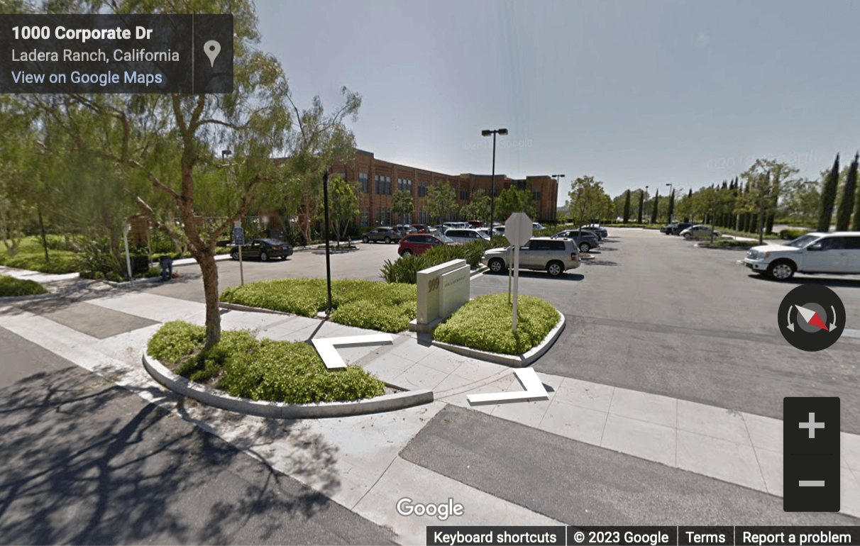 Street View image of 999 Corporate Drive, Suite 100, Ladera Ranch, California, USA