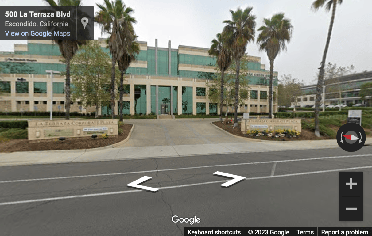 Street View image of La Terraza Corporate Plaza, 500 La Terraza Blvd. , Suite 150, Escondido, California, USA