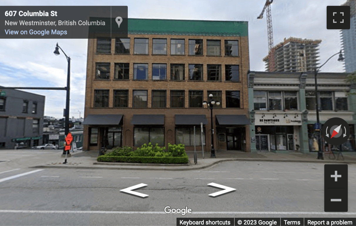 Street View image of 604 Columbia Street, Suite 400, New Westminster, Vancouver, British Columbia, Canada