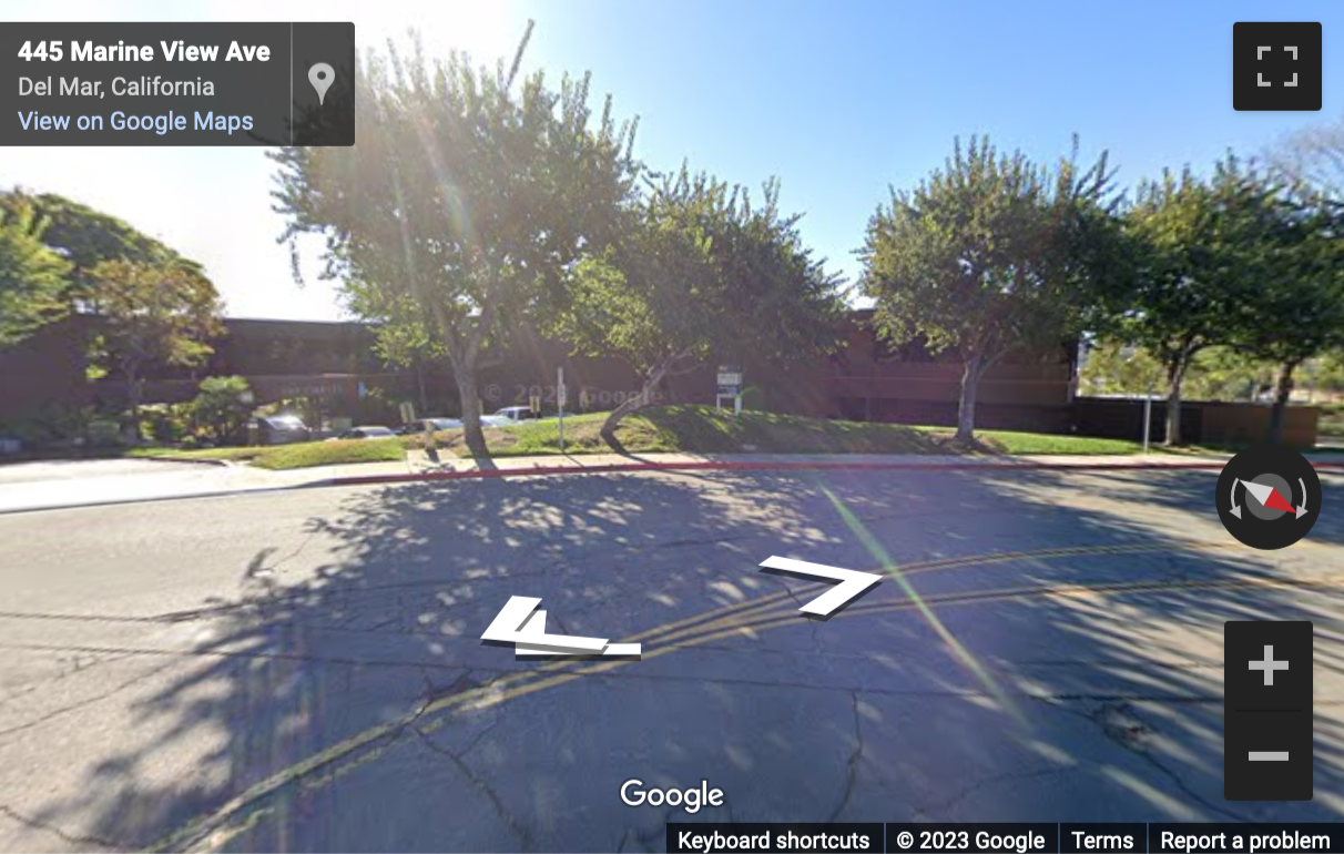 Street View image of 445 Marine View Avenue, Suite 300, The Timbers, San Diego, California, USA