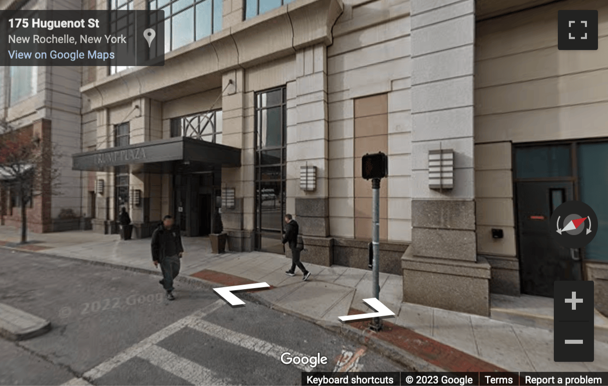 Street View image of 175 Huguenot Street, 200, Trump Plaza building, New Rochelle, New York State, USA